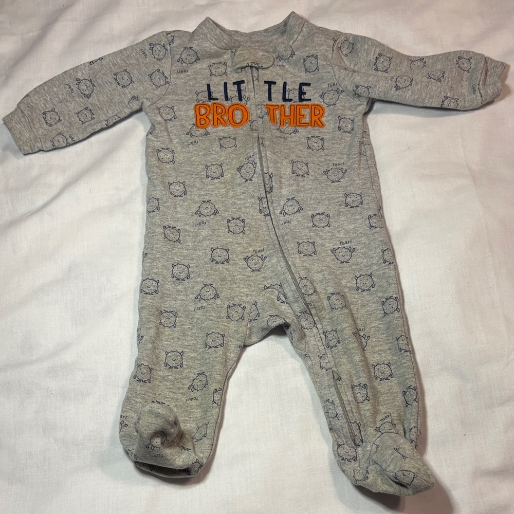 Carter's Little Brother Zip Footed Sleeper Gray Orange 6M Sleep & Play